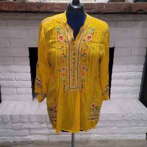 Johnny Was Large Yellow Embroidered Tunic